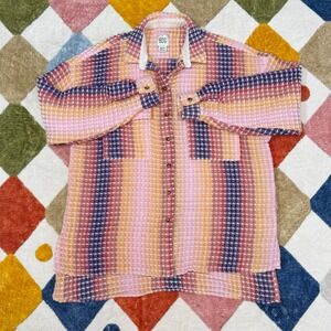 BDG Urban Outfit Multi Color Striped Stanley Waffle Texture Button Down oversize